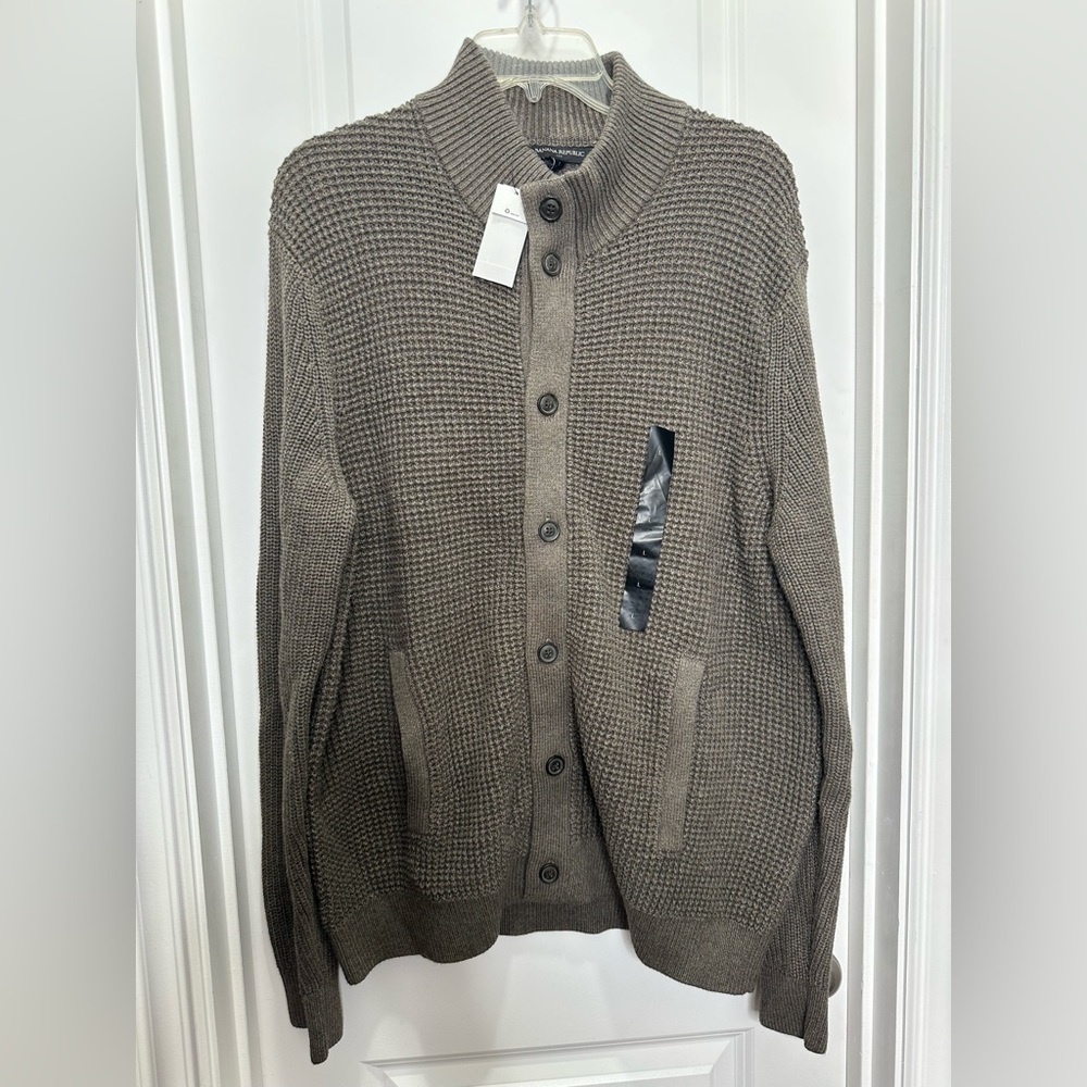 BANANA REPUBLIC mens button up cardigan Sweater greenish, greyish brown